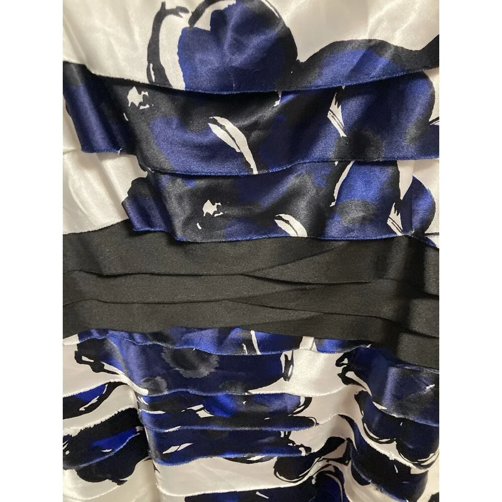 Jones New York Women’s Size 14 Dress Sleeveless Layered ruffle Blue Black Floral - Picture 2 of 9
